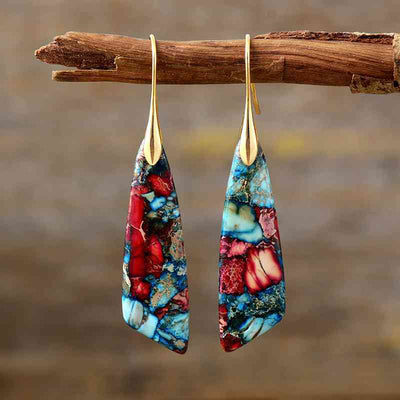 Geometrical Shape Dangle Earrings
Tip: The patterns and colors of natural stones will not be exactly the same for each piece. Please refer to the actual product for an accurate representation.
Mater
